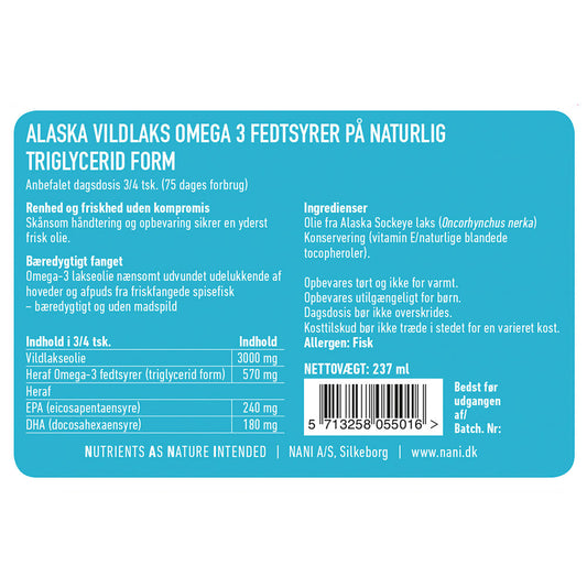 Nani Alaska Vildlaks Omega 3 | Flydende Koldpresset Fiskeolie