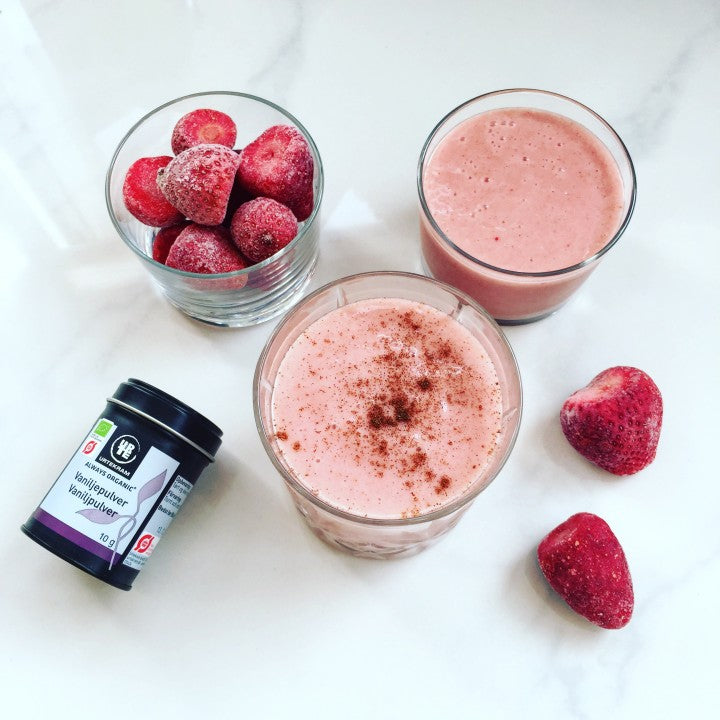 jordbærsmoothie uden mælk med vanilje 