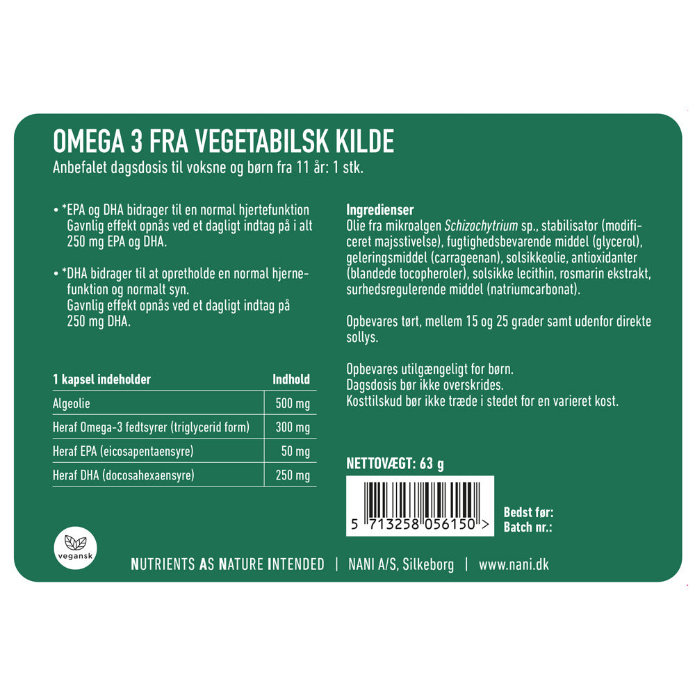Nani | Alge omega 3 kapsler