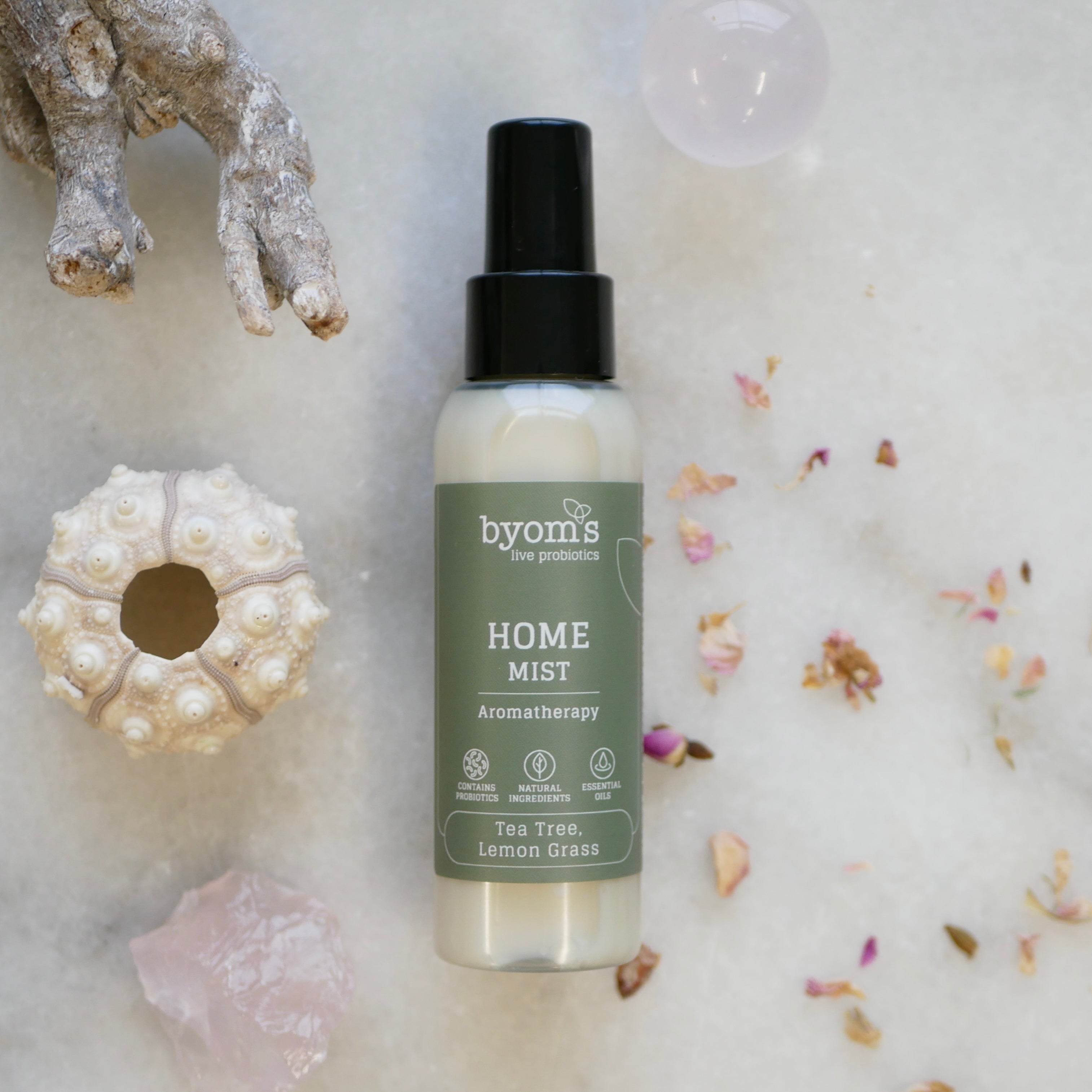 Byoms Home Mist med tea tree og lemongrass, aromaterapi til hjemmet.