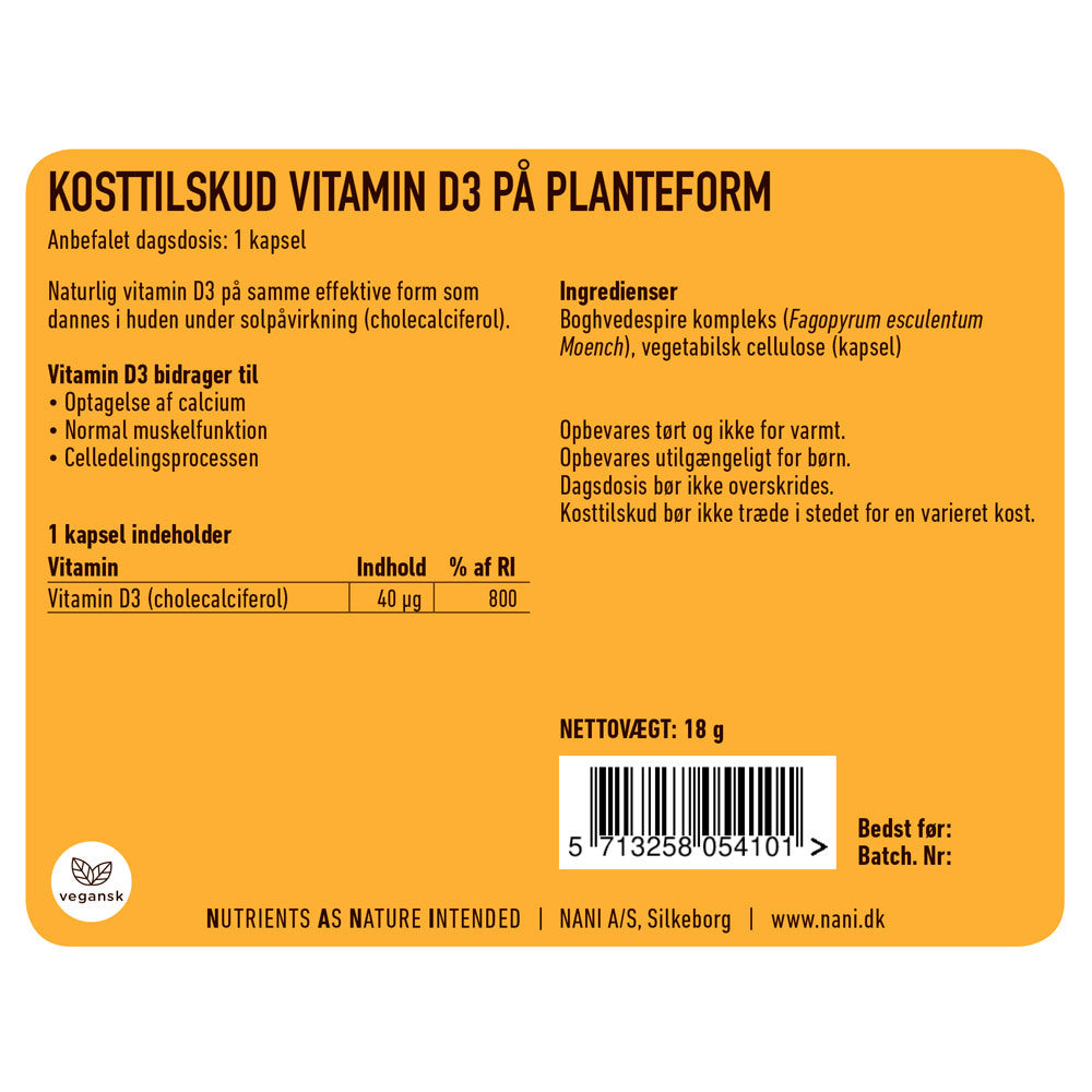 Nani Vitamin D3 på planteform etiket