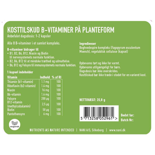 Nani Multi B Vitamin Kompleks 60 Tabletetter | Indeholder Alle B Vitaminer