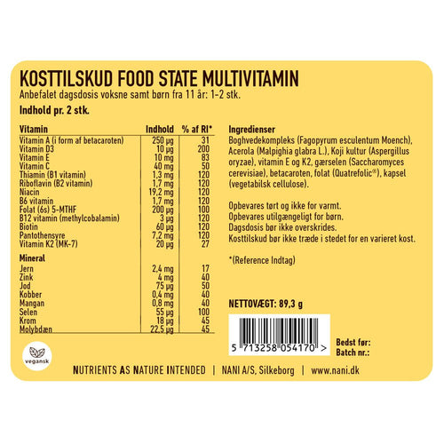Nani multi vitamin etiket