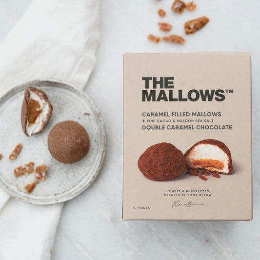 The Mallows dobbelt karamel og choko skumfiduser i box | 5 stk.